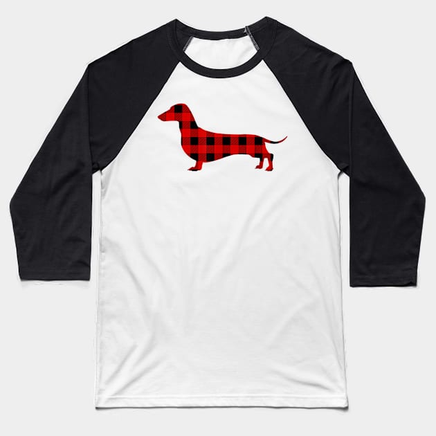 Dachshund Red Buffalo Plaid Christmas Baseball T-Shirt by Xamgi